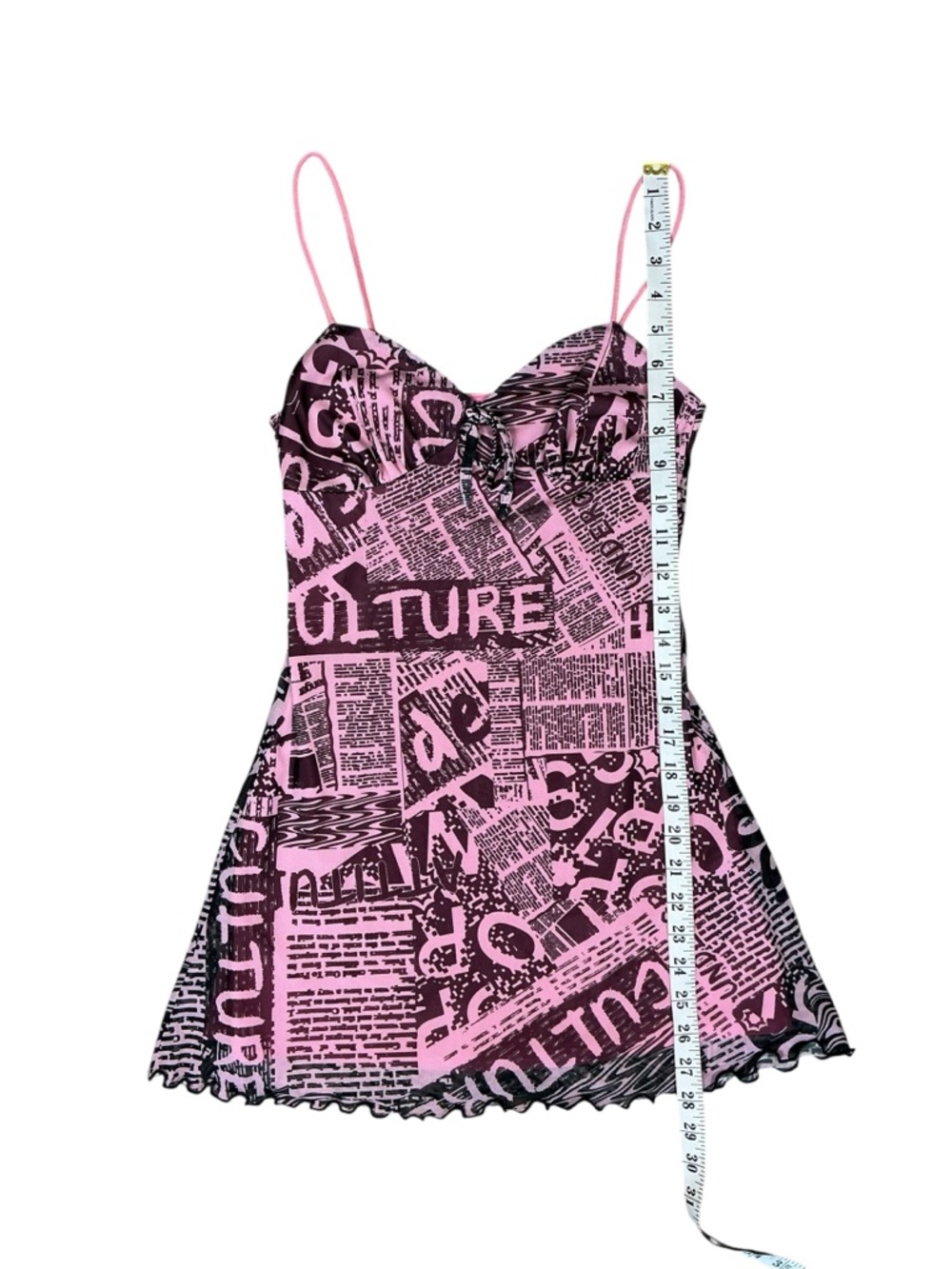 Urban Outfitters Pink Newspaper Print Mesh Mini Dress XS - Picture 6 of 6